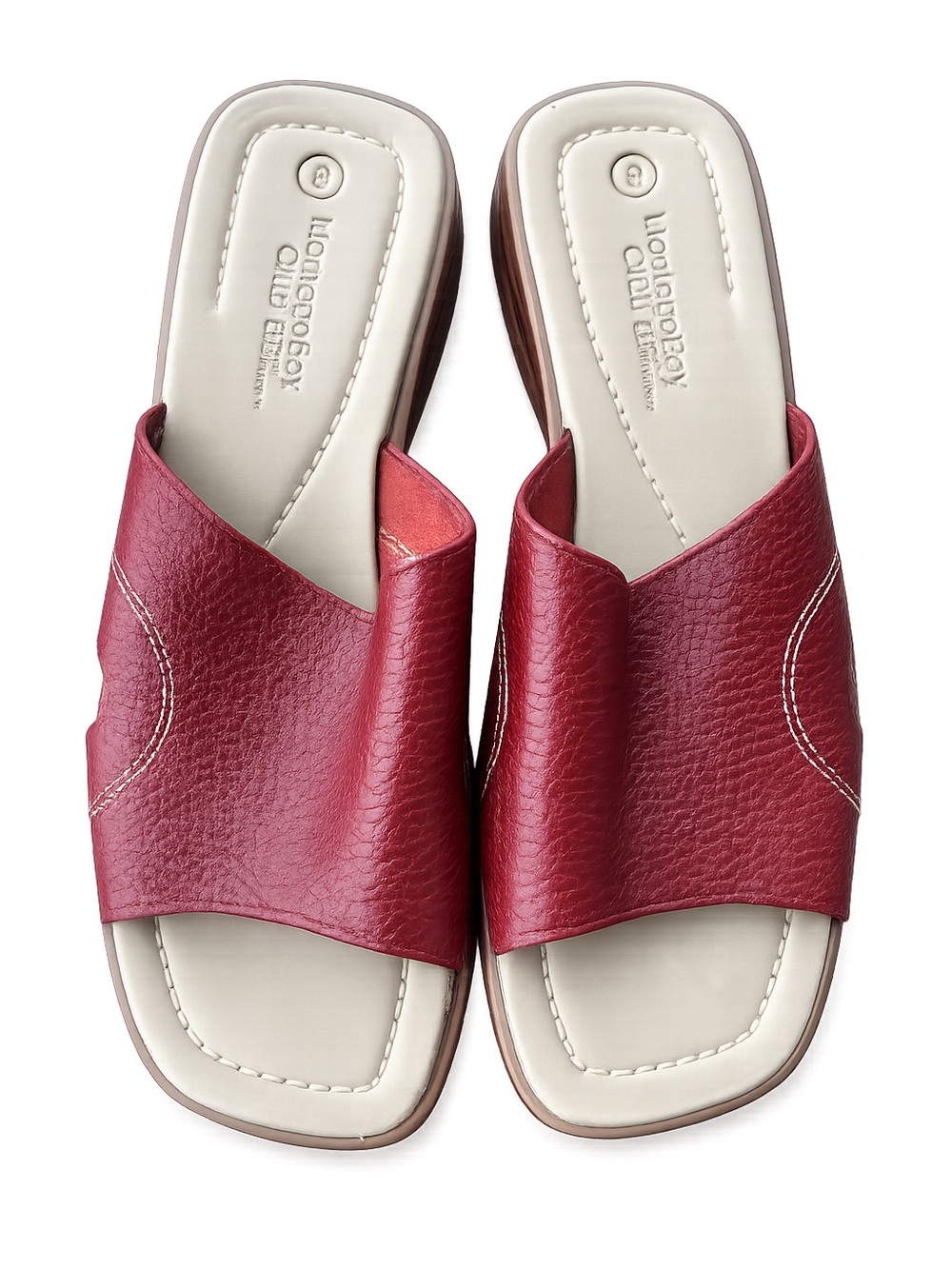 Montego Bay Club Leather Slide Sandals Burgundy Low Heel Mule Women’s Size 8 US
